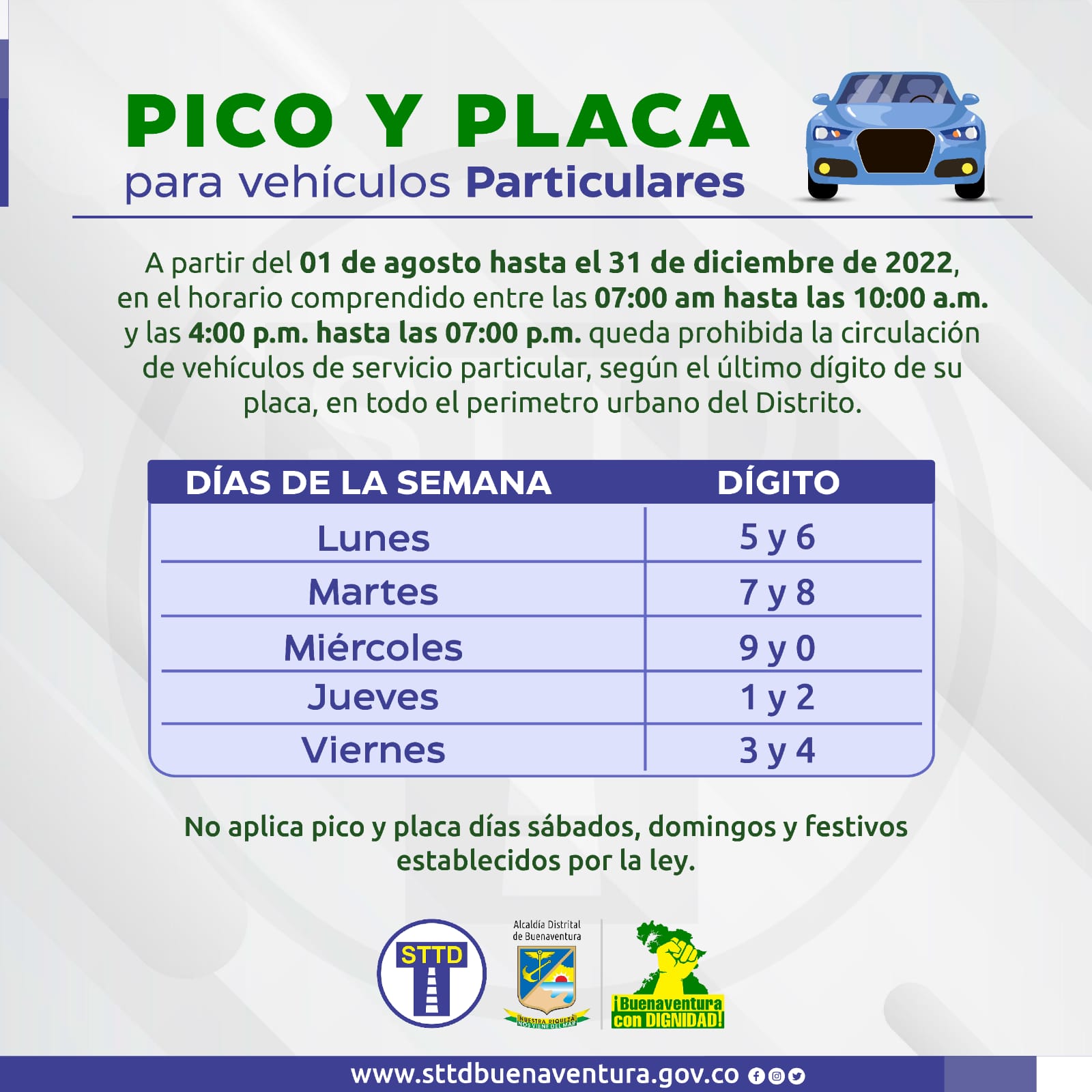 Así quedó el pico y placa para el segundo semestre del 2022 en Buenaventura