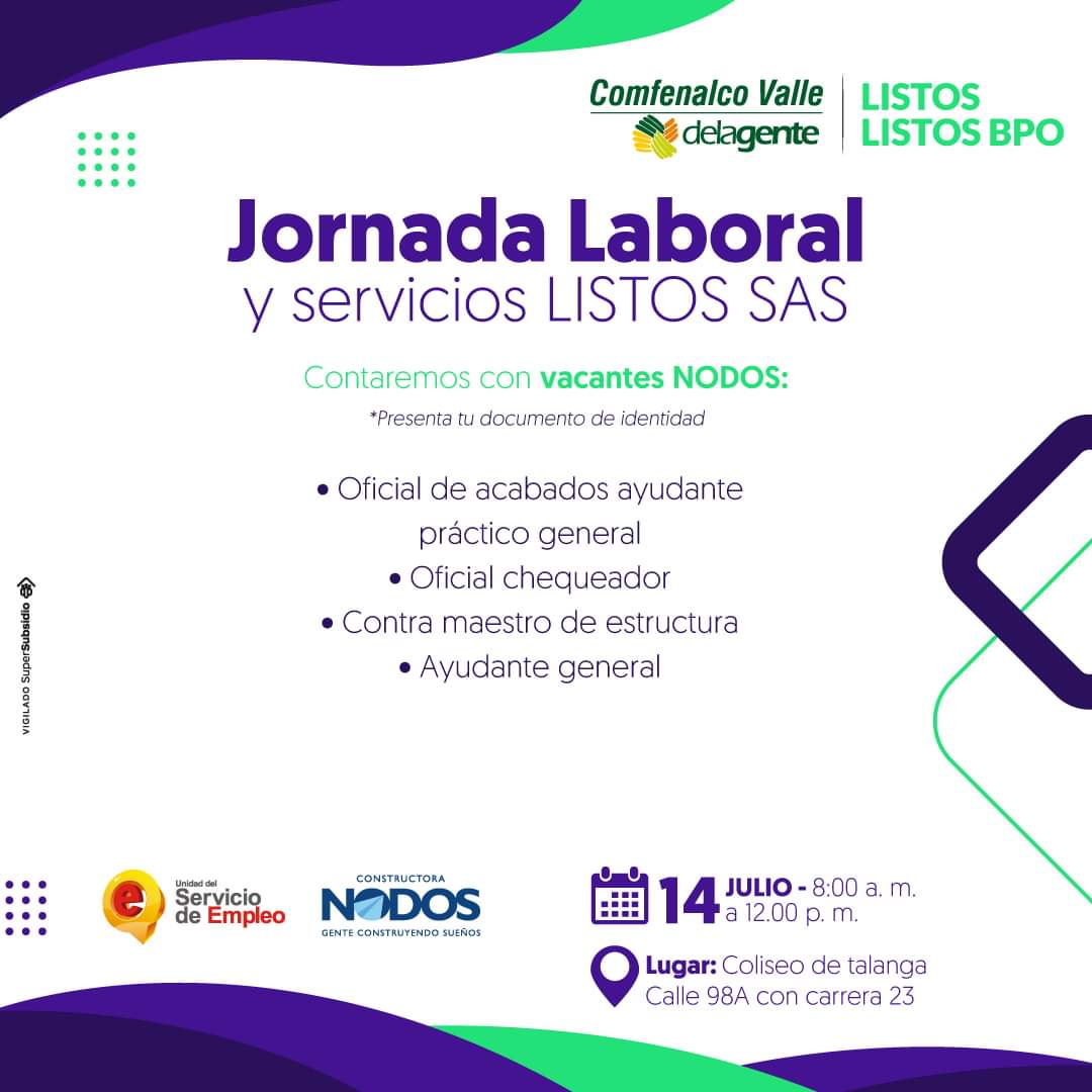 Trabajo sí hay! El viernes14 de julio de 2023 Feria laboral y de servicios de Comfenalco Valle Delagente en Cali