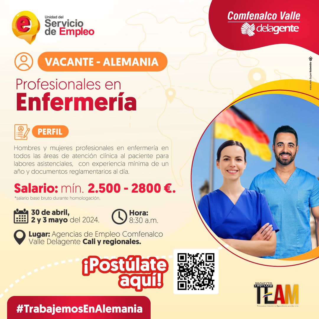 Trabajo en el extranjero, sí hay!  Se abre convocatoria laboral para profesionales en Enfermería interesados en trabajar en Alemania