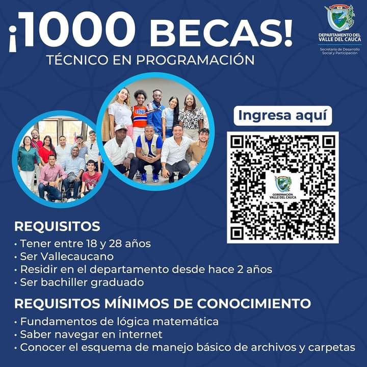El Valle del Cauca busca jóvenes que quieran estudiar programación inscríbase!