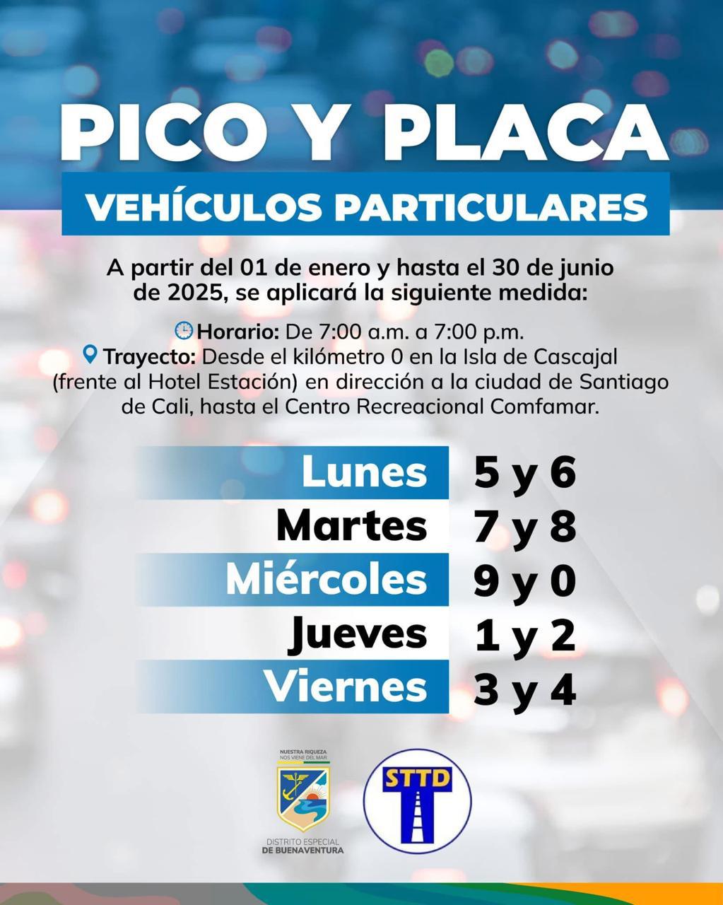 El Decreto de Pico y Placa para vehículos de servicio público y particulares en Buenaventura regirá a partir del lunes 13 de enero