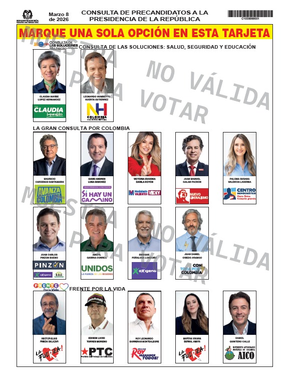 Así quedó la ubicación de consultas y precandidatos en la tarjeta electoral para el 8 de marzo de 2026