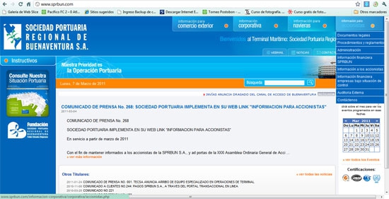 Sociedad Portuaria implementa en su web link “Información para Accionistas”
