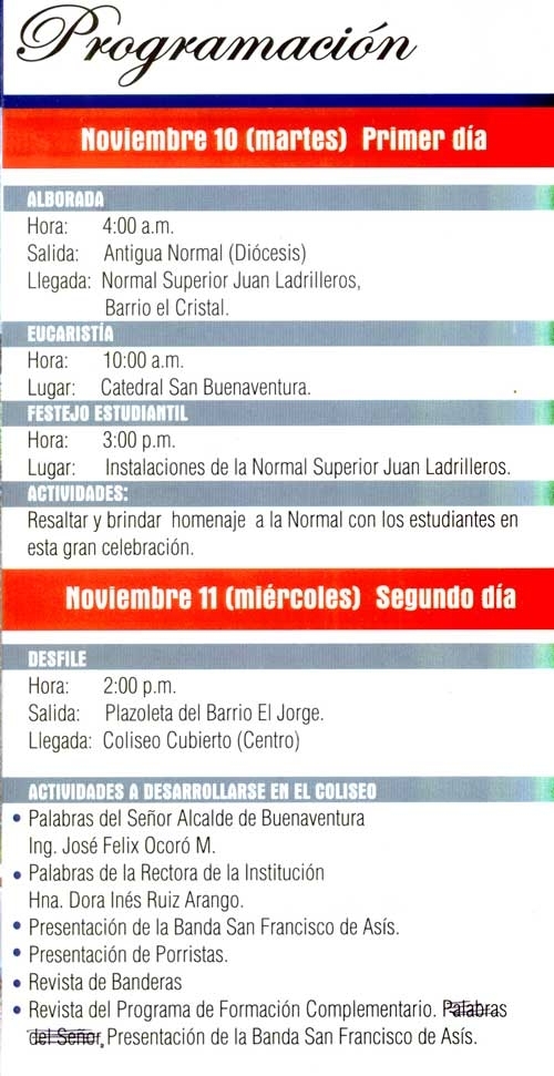 Programación Bodas de Oro Normal Superior Juan Ladrilleros