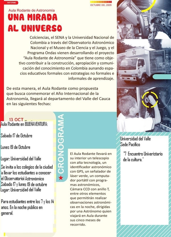 Este 17 y 19 de octubre estará en Buenaventura el Aula Rodante en la Universidad del Valle Sede Pacífico