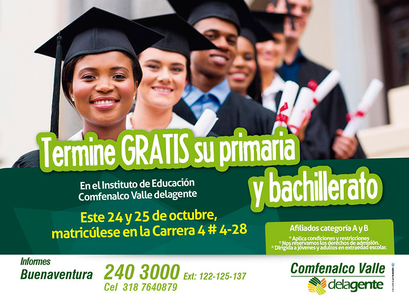 Termine gratis su primaria y bachillerato en Comfenalco Valle delagente