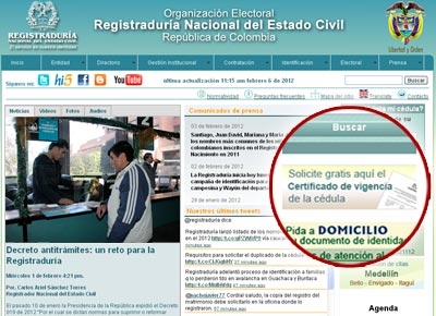 En cumplimiento de la Ley Antitrámites, desde hoy la Registraduría ofrece gratis en Internet el certificado de vigencia de la cédula