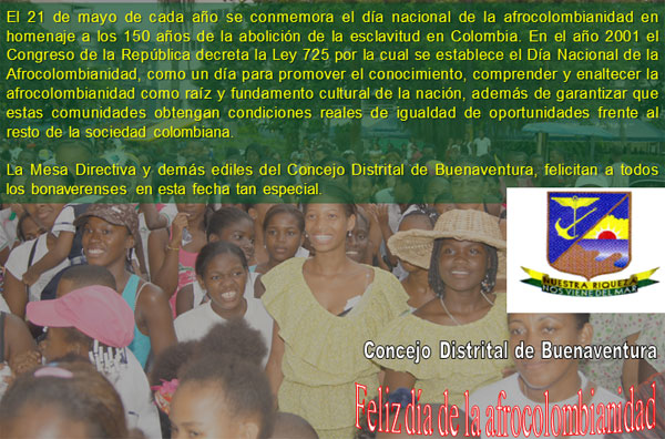 Feliz Día de la Afrocolombianidad les desea el Concejo Distrital de Buenaventura