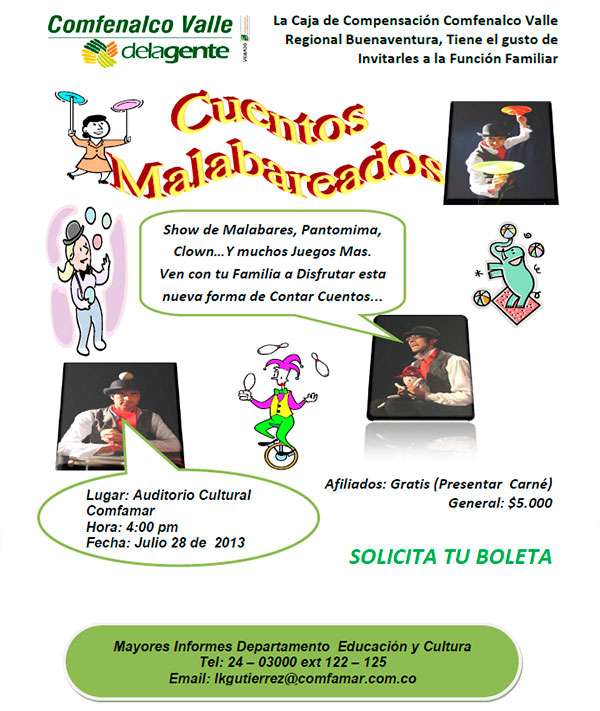 Cuentos malabareados este domingo en Comfenalco Valle