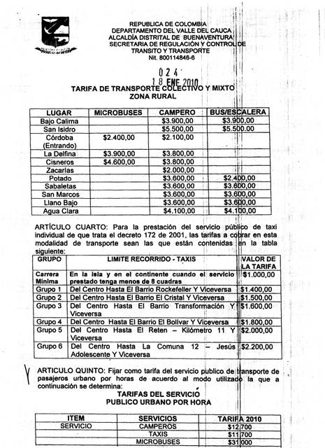 Fueron fijadas las nuevas tarifas de Transporte Publico Urbano, que regirán en el 2010