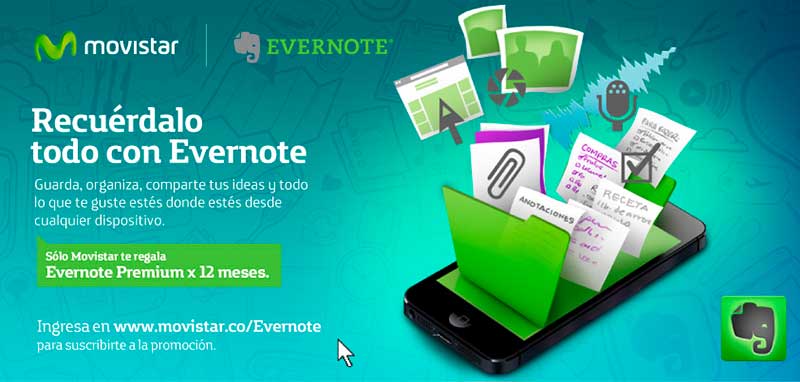 Clientes Movistar podrán disfrutar de Evernote Premium sin costo