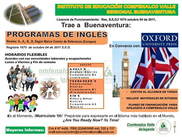 Estudie Inglés en el Instituto de Educación Comfenalco Valle