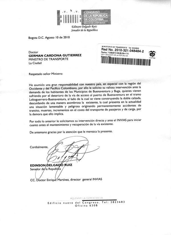Solicitan mantenimiento de la vía al mar al Mintransporte e Invías