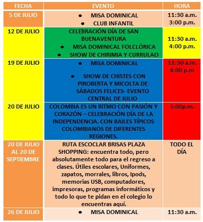 Eventos para julio en el Centro Comercial Brisas Plaza Shopping