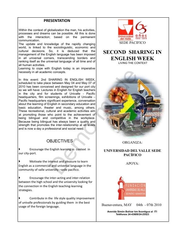 La Universidad del Valle realiza segunda semana del Inglés - Second Sharing in English week: Living the context