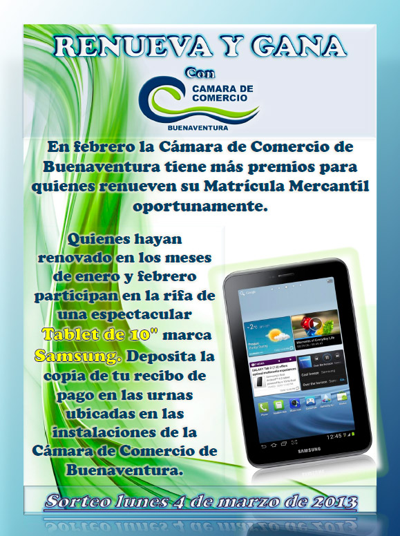 Renueve su Matrícula Mercantil en febrero y gane una tablet con la Cámara de Comercio