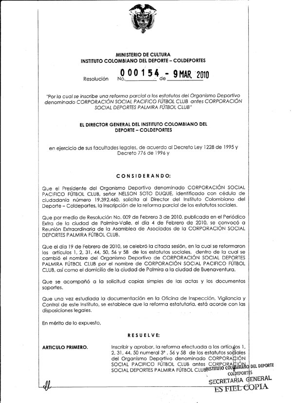 Coldeportes aprobó asamblea en la que nació Pacífico FC