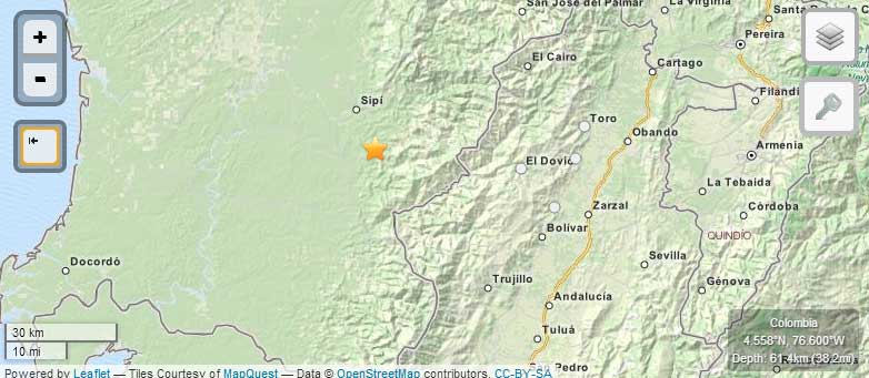 Sismo de 5.3 grados con epicentro en Sipí, Chocó se sintió en buena parte del país