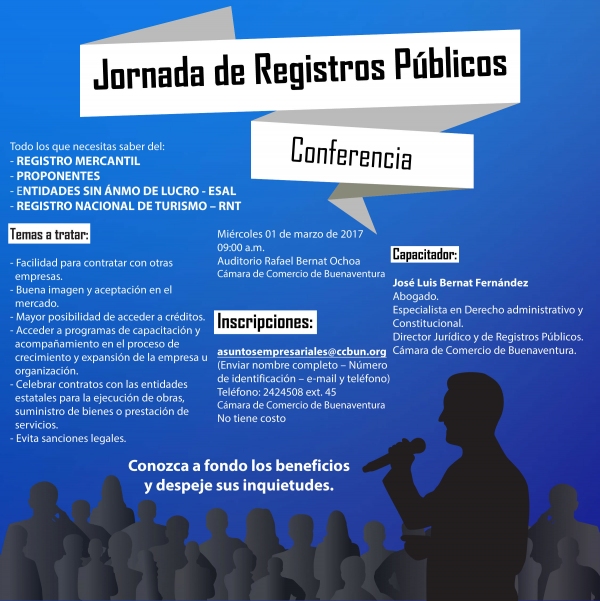 La Cámara de Comercio invita a la conferencia gratuita Jornada de Registros Públicos