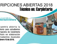 Inscripciones para Técnico Laboral en Carpintería en la Escuela Taller de Buenaventura